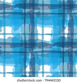 Kilt Texture. Seamless Grunge Background with Hand Painted Crossing Stripes for Print, Upholstery, Cloth. Rustic Check Texture. Vector Seamless Tartan.