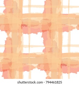 Kilt Texture. Seamless Grunge Background with Hand Painted Crossing Stripes for Wallpaper, Linen, Sportswear. Rustic Check Texture. Vector Seamless Kilt Texture. Scottish 
Ornament