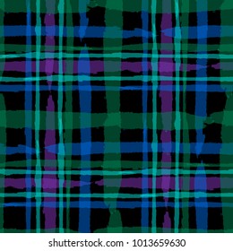 Kilt Texture. Seamless Grunge Texture with Hand Painted Crossing Stripes for Print, Upholstery, Textile. Rustic Check Texture. Vector Seamless Tartan.