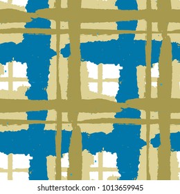 Kilt Texture. Seamless Grunge Texture with Hand Painted Crossing Lines for Print, Upholstery, Cloth. Rustic Check Texture. Vector Seamless Kilt Texture.