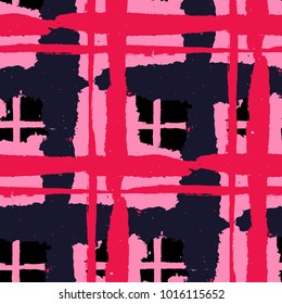 Kilt Texture. Seamless Grunge Texture with Hand Painted Crossing Lines for Print, Linen, Cloth. Rustic Check Texture. Vector Seamless Kilt Texture. Scottish 
Ornament