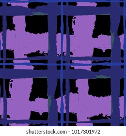 Kilt Texture. Seamless Grunge Texture with Hand Painted Crossing Stripes for Swimwear, Fabric, Textile. Rustic Check Texture. Vector Seamless Plaid Texture.