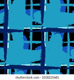 Kilt Texture. Seamless Grunge Texture with Hand Painted Crossing Stripes for Wallpaper, Linen, Cloth. Rustic Check Texture. Vector Seamless Plaid. Scottish 
Ornament
