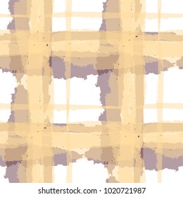 Kilt Texture. Seamless Grunge Texture with Hand Painted Crossing Stripes for Wallpaper, Linen, Sportswear. Rustic Check Texture. Vector Seamless Tartan. Scottish 
Ornament