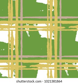 Kilt Texture. Seamless Grunge Texture with Hand Painted Crossing Brush Strokes for Wallpaper, Linen, Cloth. Rustic Check Texture. Vector Seamless Tartan. Scottish 
Ornament