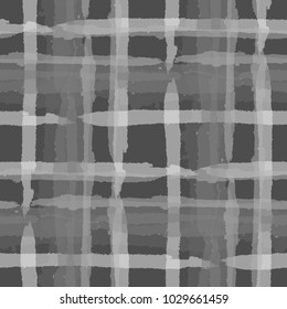 Kilt Texture. Seamless Grunge Texture with Hand Painted Crossing Stripes for Wallpaper, Linen, Cloth. Rustic Check Texture. Vector Seamless Tartan.