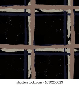 Kilt Texture. Seamless Grunge Texture with Hand Painted Crossing Brush Strokes for Swimwear, Fabric, Textile. Rustic Check Texture. Vector Seamless Kilt Texture. Scottish 
Ornament
