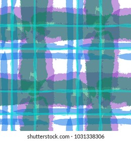 Kilt Texture. Seamless Grunge Texture with Hand Painted Crossing Stripes for Print, Upholstery, Textile. Rustic Check Texture. Vector Seamless Plaid Texture.