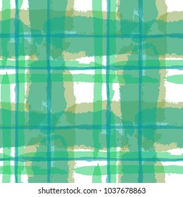 Kilt Texture. Seamless Grunge Texture with Hand Painted Crossing Stripes for Print, Upholstery, Textile. Rustic Check Texture. Vector Seamless Tartan. Scottish 
Ornament