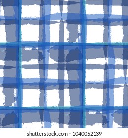 Kilt Texture. Seamless Grunge Texture with Hand Painted Crossing Brush Strokes for Swimwear, Fabric, Textile. Rustic Check Texture. Vector Seamless Plaid. Scottish 
Ornament