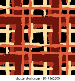 Kilt Texture. Seamless Grunge Texture with Hand Painted Crossing Stripes for Wallpaper, Linen, Sportswear. Rustic Check Texture. Vector Seamless Plaid Texture.