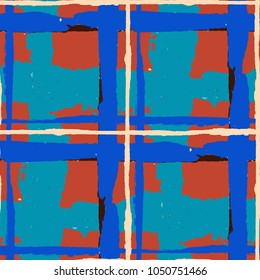 Kilt Texture. Seamless Grunge Texture with Hand Painted Crossing Brush Strokes for Wallpaper, Linen, Sportswear. Rustic Check Texture. Vector Seamless Plaid Texture.