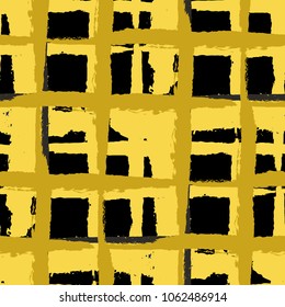 Kilt Texture. Seamless Grunge Texture with Hand Painted Crossing Brush Strokes for Wallpaper, Linen, Sportswear. Rustic Check Texture. Vector Seamless Plaid Texture.