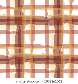 Kilt Texture. Seamless Grunge Texture with Hand Painted Crossing Lines for Print, Upholstery, Cloth. Rustic Check Texture. Vector Seamless Plaid Texture.