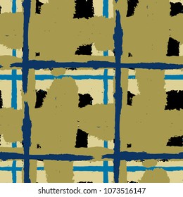 Kilt Texture. Seamless Grunge Texture with Hand Painted Crossing Lines for Print, Linen, Cloth. Rustic Check Texture. Vector Seamless Kilt Texture. Scottish 
Ornament