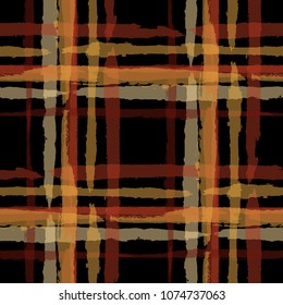Kilt Texture. Seamless Grunge Texture with Hand Painted Crossing Lines for Print, Upholstery, Cloth. Rustic Check Texture. Vector Seamless Plaid. Scottish 
Ornament