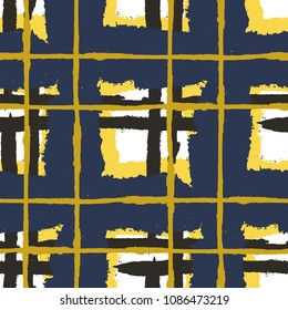 Kilt Texture. Seamless Grunge Texture with Hand Painted Crossing Stripes for Wallpaper, Linen, Sportswear. Rustic Check Texture. Vector Seamless Plaid. Scottish 
Ornament