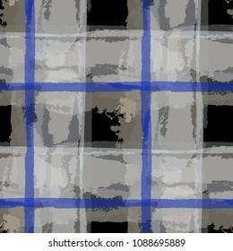 Kilt Texture. Seamless Grunge Texture with Hand Painted Crossing Brush Strokes for Wallpaper, Linen, Cloth. Rustic Check Texture. Vector Seamless Plaid Texture.