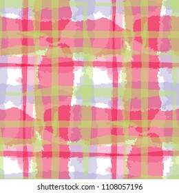Kilt Texture. Seamless Grunge Texture with Hand Painted Crossing Lines for Wrapping Paper, Linen, Sportswear. Rustic Check Texture. Vector Seamless Plaid Texture.