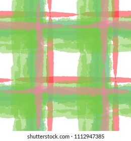 Kilt Texture. Seamless Grunge Texture with Hand Painted Crossing Lines for Swimwear, Fabric, Textile. Rustic Check Texture. Vector Seamless Tartan. Scottish 
Ornament