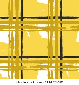 Kilt Texture. Seamless Grunge Texture with Hand Painted Crossing Stripes for Wallpaper, Linen, Sportswear. Rustic Check Texture. Vector Seamless Kilt Texture. Scottish 
Ornament