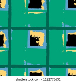 Kilt Texture. Seamless Grunge Texture with Hand Painted Crossing Lines for Swimwear, Upholstery, Textile. Rustic Check Texture. Vector Seamless Tartan. Scottish 
Ornament