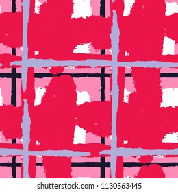 Kilt Texture. Seamless Grunge Texture with Hand Painted Crossing Lines for Print, Linen, Cloth. Rustic Check Texture. Vector Seamless Plaid Texture.