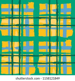 Kilt Texture. Seamless Grunge Texture with Hand Painted Crossing Lines for Print, Upholstery, Cloth. Rustic Check Texture. Vector Seamless Kilt Texture.