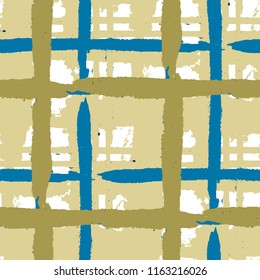 Kilt Texture. Seamless Grunge Texture with Hand Painted Crossing Brush Strokes for Wallpaper, Linen, Sportswear. Rustic Check Texture. Vector Seamless Kilt Texture.