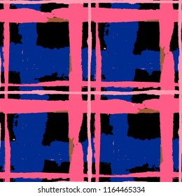 Kilt Texture. Seamless Grunge Texture with Hand Painted Crossing Brush Strokes for Print, Upholstery, Cloth. Rustic Check Texture. Vector Seamless Kilt Texture. Scottish Ornament