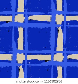 Kilt Texture. Seamless Grunge Texture with Hand Painted Crossing Lines for Print, Linen, Cloth. Rustic Check Texture. Vector Seamless Kilt Texture. Scottish Ornament