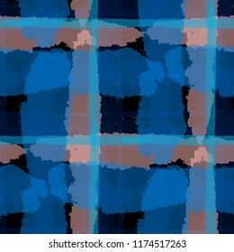Kilt Texture. Seamless Grunge Texture with Hand Painted Crossing Lines for Wallpaper, Linen, Cloth. Rustic Check Texture. Vector Seamless Tartan. Scottish Ornament
