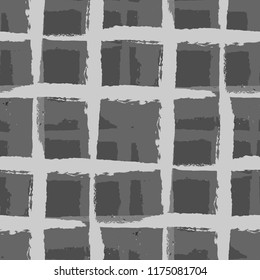 Kilt Texture. Seamless Grunge Texture with Hand Painted Crossing Brush Strokes for Wallpaper, Linen, Cloth. Rustic Check Texture. Vector Seamless Plaid Texture.