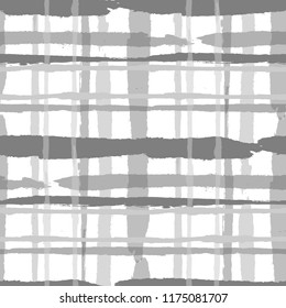 Kilt Texture. Seamless Grunge Texture with Hand Painted Crossing Lines for Swimwear, Fabric, Textile. Rustic Check Texture. Vector Seamless Kilt Texture. Scottish Ornament