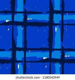 Kilt Texture. Seamless Grunge Texture with Hand Painted Crossing Brush Strokes for Swimwear, Fabric, Textile. Rustic Check Texture. Vector Seamless Tartan.