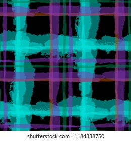 Kilt Texture. Seamless Grunge Texture with Hand Painted Crossing Lines for Swimwear, Upholstery, Textile. Rustic Check Texture. Vector Seamless Kilt Texture. Scottish Ornament