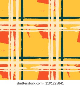 Kilt Texture. Seamless Grunge Texture with Hand Painted Crossing Brush Strokes for Swimwear, Upholstery, Textile. Rustic Check Texture. Vector Seamless Kilt Texture.
