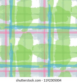 Kilt Texture. Seamless Grunge Texture with Hand Painted Crossing Lines for Wrapping Paper, Linen, Sportswear. Rustic Check Texture. Vector Seamless Plaid Texture.