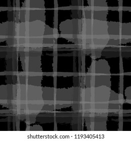 Kilt Texture. Seamless Grunge Texture with Hand Painted Crossing Brush Strokes for Swimwear, Upholstery, Textile. Rustic Check Texture. Vector Seamless Tartan. Scottish Ornament