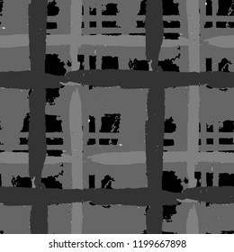 Kilt Texture. Seamless Grunge Texture with Hand Painted Crossing Brush Strokes for Print, Upholstery, Textile. Rustic Check Texture. Vector Seamless Tartan.