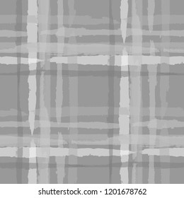 Kilt Texture. Seamless Grunge Texture with Hand Painted Crossing Stripes for Swimwear, Fabric, Textile. Rustic Check Texture. Vector Seamless Kilt Texture.