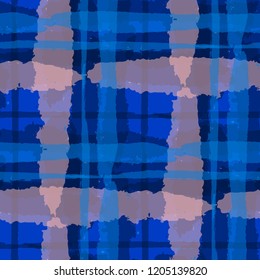 Kilt Texture. Seamless Grunge Texture with Hand Painted Crossing Brush Strokes for Wallpaper, Linen, Sportswear. Rustic Check Texture. Vector Seamless Kilt Texture. Scottish Ornament