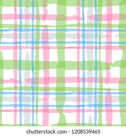 Kilt Texture. Seamless Grunge Texture with Hand Painted Crossing Brush Strokes for Wallpaper, Linen, Cloth. Rustic Check Texture. Vector Seamless Plaid Texture.