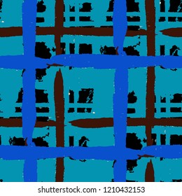Kilt Texture. Seamless Grunge Texture with Hand Painted Crossing Stripes for Print, Upholstery, Cloth. Rustic Check Texture. Vector Seamless Kilt Texture. Scottish Ornament