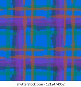 Kilt Texture. Seamless Grunge Texture with Hand Painted Crossing Lines for Wrapping Paper, Linen, Sportswear. Rustic Check Texture. Vector Seamless Kilt Texture.