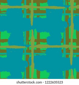 Kilt Texture. Seamless Grunge Texture with Hand Painted Crossing Lines for Wallpaper, Linen, Cloth. Rustic Check Texture. Vector Seamless Plaid Texture.