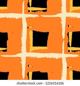 Kilt Texture. Seamless Grunge Texture with Hand Painted Crossing Brush Strokes for Wrapping Paper, Linen, Sportswear. Rustic Check Texture. Vector Seamless Tartan.