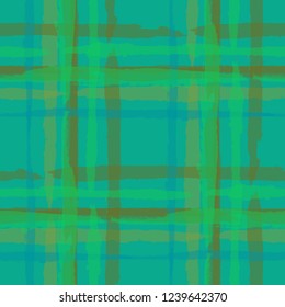 Kilt Texture. Seamless Grunge Texture with Hand Painted Crossing Stripes for Print, Linen, Cloth. Rustic Check Texture. Vector Seamless Tartan. Scottish Ornament