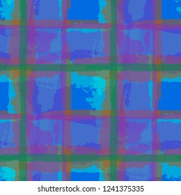 Kilt Texture. Seamless Grunge Texture with Hand Painted Crossing Lines for Wrapping Paper, Linen, Sportswear. Rustic Check Texture. Vector Seamless Kilt Texture.