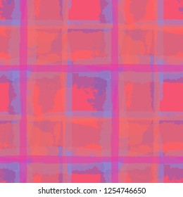 Kilt Texture. Seamless Grunge Texture with Hand Painted Crossing Brush Strokes for Swimwear, Fabric, Textile. Rustic Check Texture. Vector Seamless Tartan.